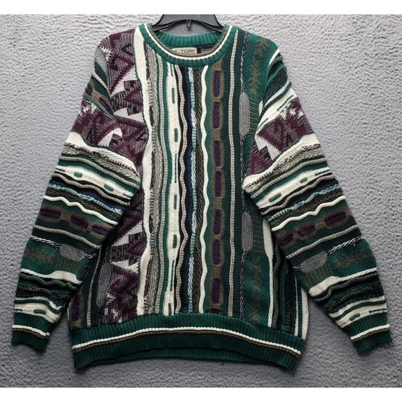 Le Tigre Other - Le Tigre Sweater Mens L Multi Geometric 3D Knit Long Sleeve Crew Neck Pullover